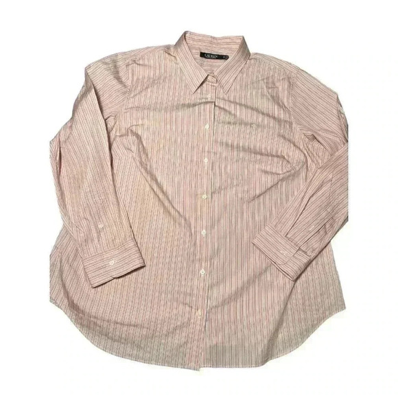 Ralph Lauren Womens Size 2X Plus Pink Striped Button Down Shirt with Crest - Picture 5 of 9